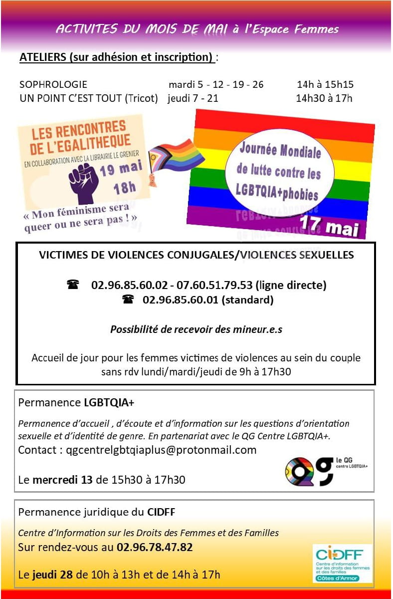 Planning activités de MAI Espace Femmes recto