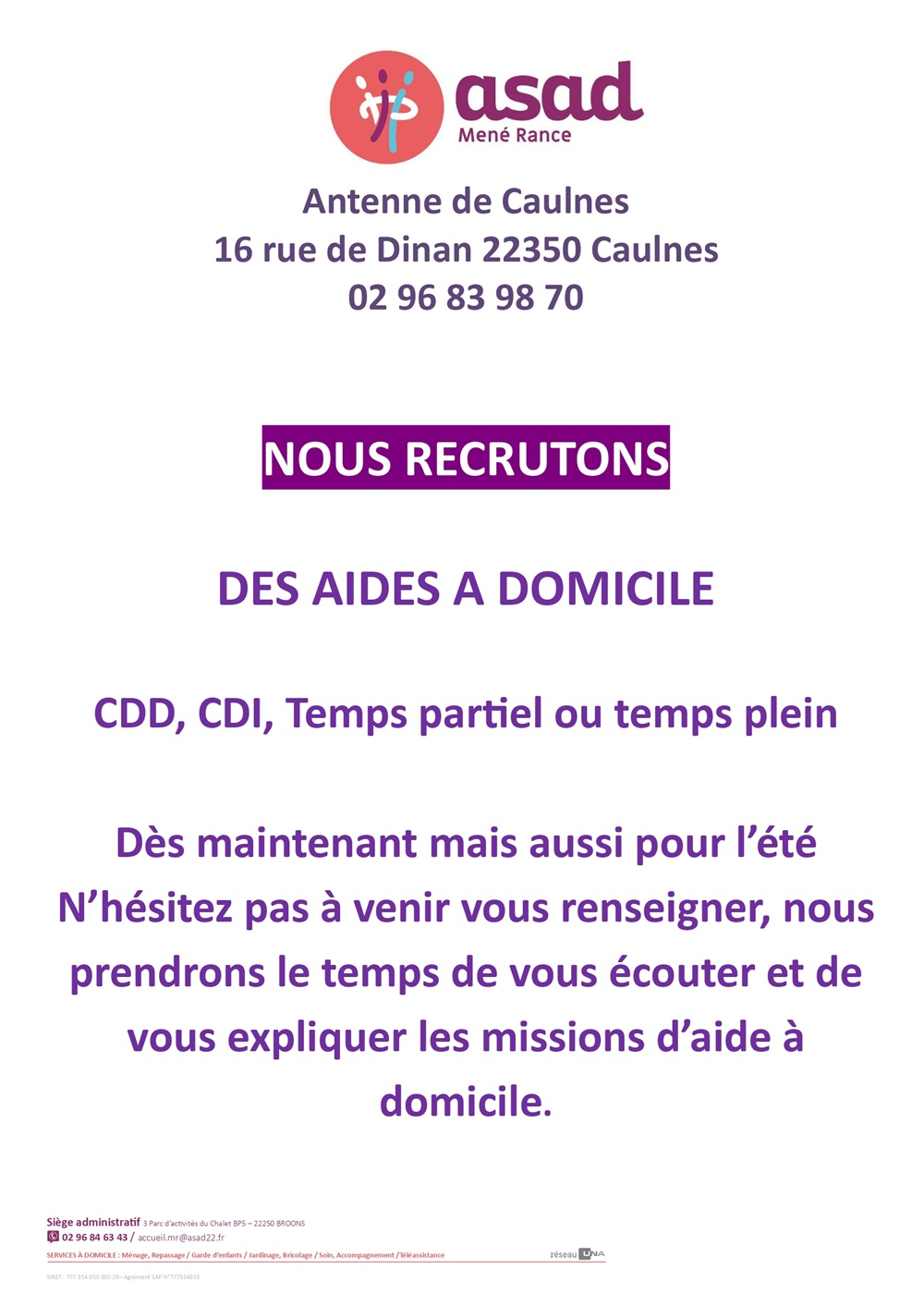 recrutement CAULNES asad printemps 2026