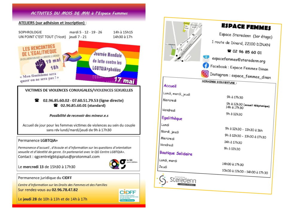 Planning activités de MAI 2026 Espace Femmes