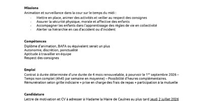 La mairie recrute | Agent de surveillance et d’animation du midi (F/H)
