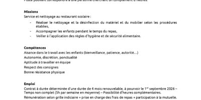 La mairie de Caulnes recrute | Agent de restauration (F/H)
