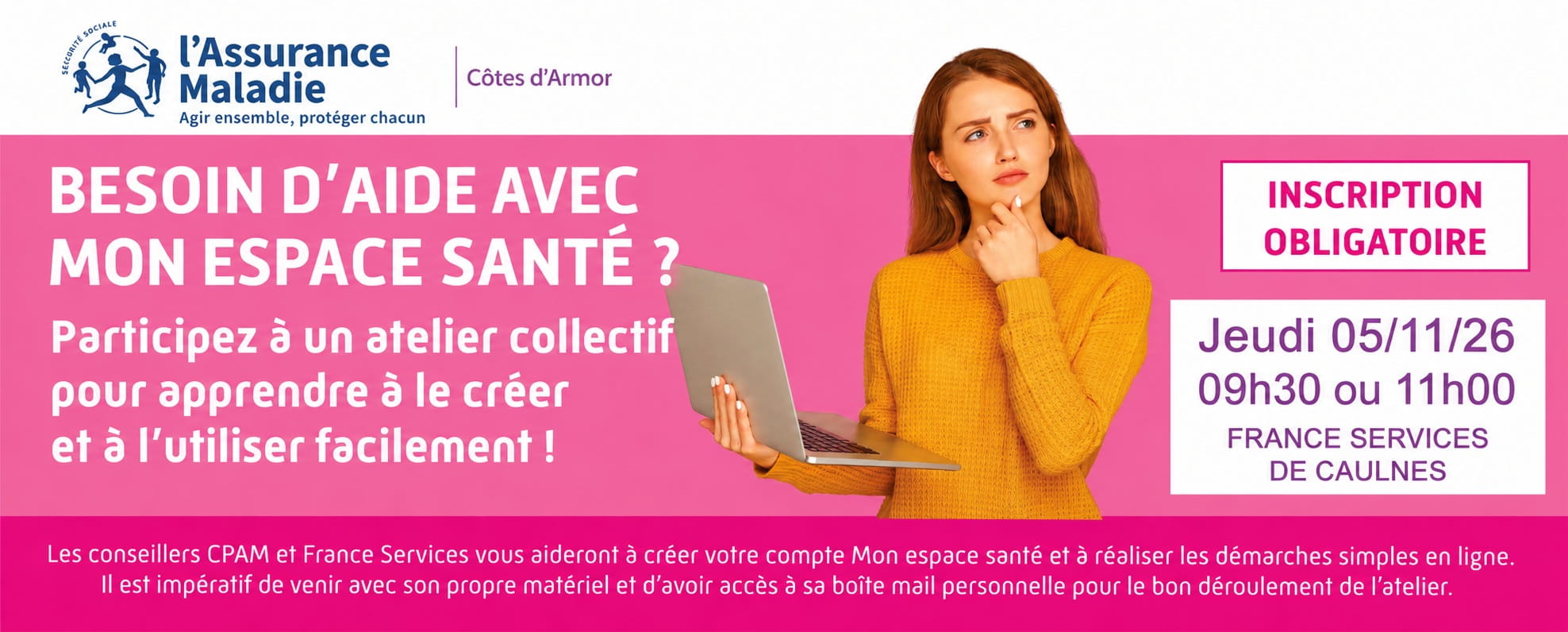 Atelier collectif : apprenez à créer et à utiliser votre compte Mon espace santé à Caulnes